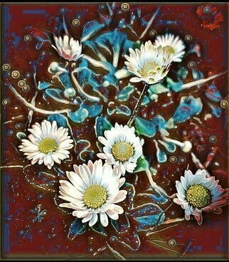 Sean Mahoney: 'a patch of daisies: in red', 2017 Digital Art, Floral. edited stylized photo of English Daisies ...