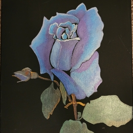 Sean Mahoney: 'blue rose', 2022 Acrylic Painting, Floral. Artist Description: This is a stylized, single blue purple rose painted using metallic acrylic paint on a black canvas. ...
