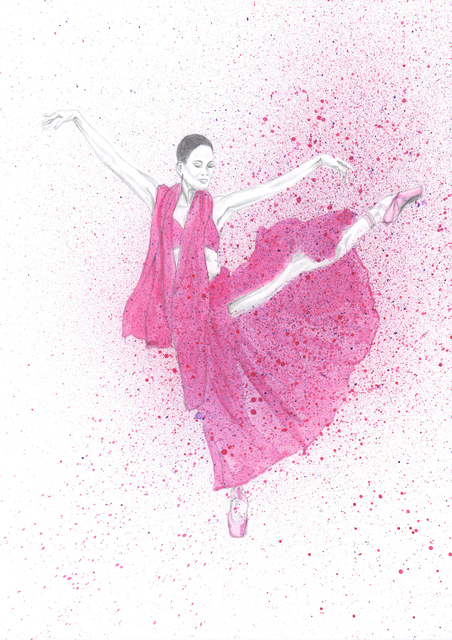 Tracey Carmen  'Pink Ballerina In Motion', created in 2018, Original Watercolor.