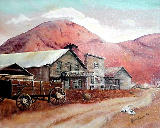 Terri Flowers  'Ghost Town With Buzzards', created in 1985, Original Painting Other.