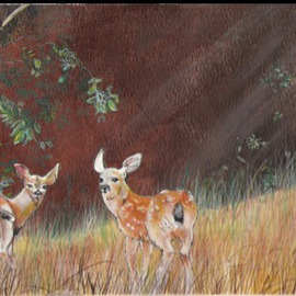 Terri Flowers: 'Lil Deer in Sun', 2007 Acrylic Painting, Animals. Artist Description:   Little deer playing in field and sunshine  ...