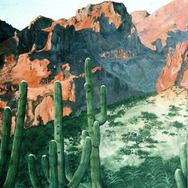 Terri Flowers: 'New Mexico Mountains', 1987 Acrylic Painting, Mountains. Artist Description:    Mountains of the western United StatesNew Mexico with cactus ...