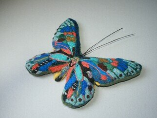 Thea Maisuradze: 'the beginning', 2023 Fiber, Beauty. Butterfly Rhopalocera made with sack cloth,  colorful threads, picture mat36cm 40cmembroidery, individual technique. ...