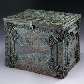 Ted Schaal: 'Hope Chest', 1993 Mixed Media, Geometric. Artist Description:  This hope chest is a one- of- a- kind bronze casting. I wove the lining on a four harness loom and even hand dyed the thread in a vat. It is completely hand crafted. ...