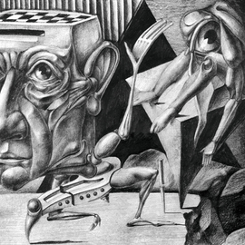 Temo Dumbadze: 'Going away', 1997 Pencil Drawing, Surrealism. Artist Description:  Going away, pencil on paper. 41cmx29. 7cm, drawing in 1997. surrealism.bank transfer only.       ...