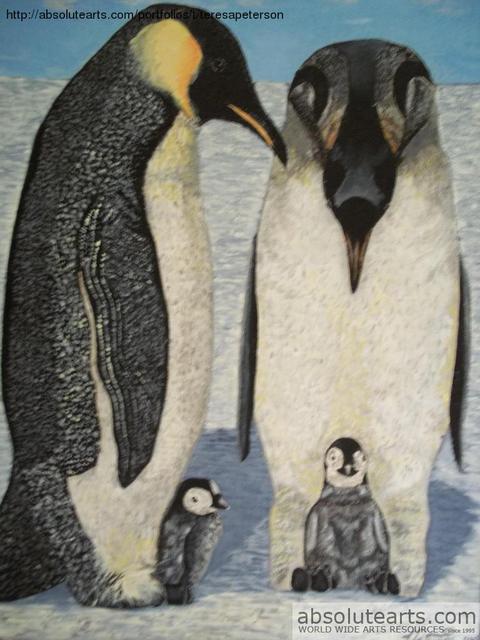 Artist Teresa Peterson. 'Penguin Family' Artwork Image, Created in 2005, Original Painting Ink. #art #artist