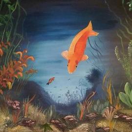 Terri Cabral: 'happy goldfish', 2004 Acrylic Painting, Animals. Artist Description: A happy goldfish swimming in his tank. ...