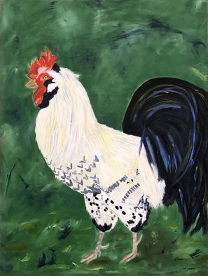 Terri Higgins: 'marie antoinette s chicken number 1', 2018 Oil Painting, Birds. Chicken, Marie Antoinette s chickens, showy chickens, French chickens, poultry...