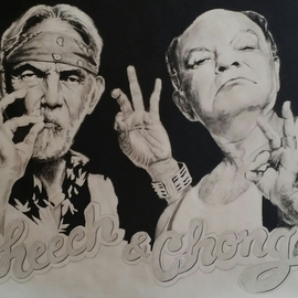 Adam Burgess Artwork Cheech and Chong, 2014 Charcoal Drawing, People