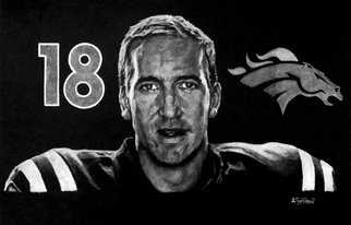 Artist: Adam Burgess - Title: Peyton Manning  - Medium: Charcoal Drawing - Year: 2016