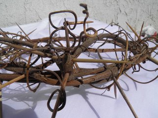 Robert Haifley: 'Our Crown', 2013 Wood Sculpture, Religious.  life- Size Crown of Thorns constructed and sculpted with aged grape vine and toothpicks. This piece is 12- inches across and approximately 2- 3 inches wide. I have made 14 of these crowns and No 2- of them are the same. Each Crown takes approximately 125- hours to construct and...