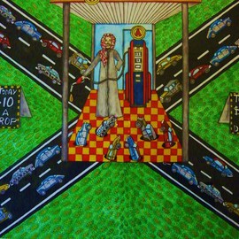 Theodore Kennett Raj: 'gas  oh  lean', 2009 Other Painting, Humor. Artist Description:  this pictures dipicts the future of gasolean when petrol gets scares and lawlessness begins around a few petrol heads. ...