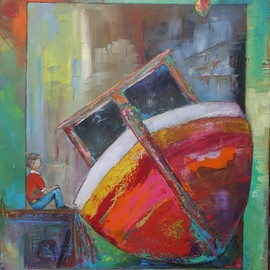 Thierry Merget: 'Bateau 9', 2016 Acrylic Painting, Surrealism. Artist Description: bateau, boat, child, ...