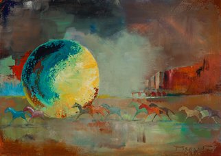 Thierry Merget: 'Cheval liberte 2', 2015 Acrylic Painting, Surrealism.                     horses, sun, gallop, bridge, city, landscape,      autumn, spring, saison, sumer, winter, boat, observatory, baloon,                 ...
