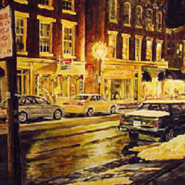 Thomas Akers: 'Lexington Street Light', 2007 Acrylic Painting, Cityscape. Artist Description:  Main Street in Lexington late during the holidays and after the last December snow. ...
