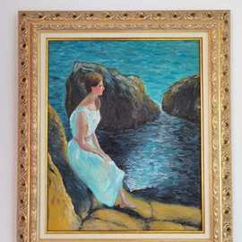 Tihomir  Vachev: 'A woman by the shore', 2021 Oil Painting, Body. Artist Description: Figurative painting of a woman by the shore. ...