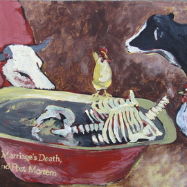 E. Tilly Strauss: 'Death of a marriage', 2011 Mixed Media, Surrealism. Artist Description:   chicken, hen, nest, egg, rooster, cows, sow, bathtub, bath, skeleton, poetry, colorful, bird, relationships, romance, surrealism  ...