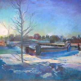Timothy King: 'Elgin Fox River Low Dam Winter', 2008 Pastel, Abstract Landscape. 