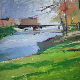 Timothy King: 'Highland Street Bridge', 2001 Oil Painting, Landscape. Artist Description: Landscape, Citiscape...