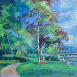 Timothy King: 'Lords Park Path by Large Pond', 2008 Pastel, Abstract Landscape. 