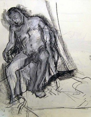 Artist: Timothy King - Title: Male Nude Sleeping in ChaiR - Medium: Charcoal Drawing - Year: 2005