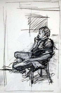 Timothy King: 'Man in Chair', 2003 Charcoal Drawing, Figurative. 
