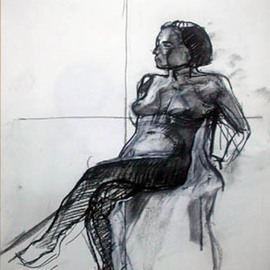 Timothy King: 'Model seated', 2003 Charcoal Drawing, nudes. 