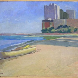 Timothy King: 'Oak St Beach 3', 1998 Oil Painting, Landscape. 