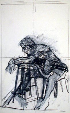 Timothy King: 'Seated Man bending forward', 2003 Charcoal Drawing, Figurative. 