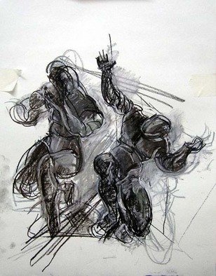 Timothy King: 'Study of right corner figures', 2004 Charcoal Drawing, Figurative. 