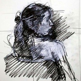 Timothy King: 'Sylvia Head Study', 2003 Charcoal Drawing, Portrait. 