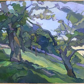 Timothy King: 'Wing ParkTwo Trees', 2006 Oil Painting, Abstract Landscape. 