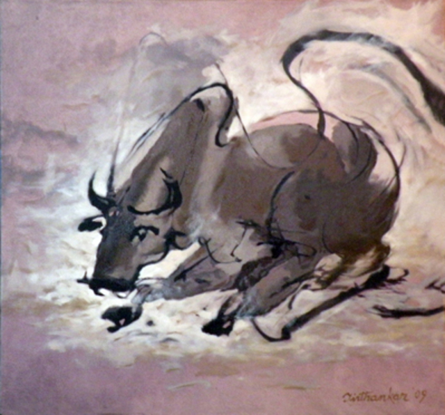 Tirthankar Biswas  'BULL', created in 2009, Original Painting Oil.