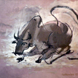 Tirthankar Biswas: 'BULL', 2009 Oil Painting, Figurative. 