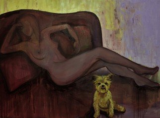 Artist: Tiziana Fejzullaj - Title: Dog in Bed - Medium: Oil Painting - Year: 2016