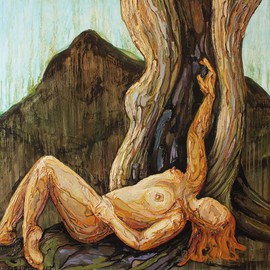 Tiziana Fejzullaj: 'Leaning by the Tree', 2016 Oil Painting, nudes. Artist Description:  Leaning by the Tree ...