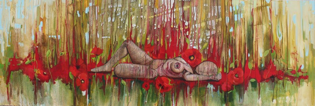 Tiziana Fejzullaj  'Lying With Poppies', created in 2014, Original Painting Acrylic.