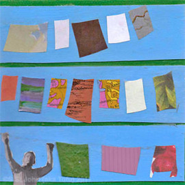 S Tofu: 'Laundry', 2011 Mixed Media, Cityscape. Artist Description:  mixed media on canvas each 4x4 inches       ...