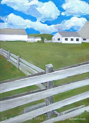 S Tofu: 'Pierce Point Fence', 2016 Acrylic Painting, Landscape.  Point Reyes National Seashore ...