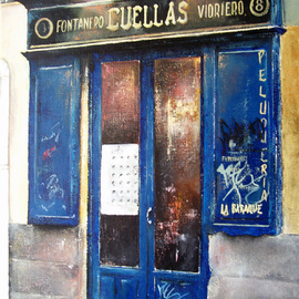 Tomas Castano: 'old shop madrid', 2006 Oil Painting, Cityscape. 