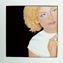 Todd Horne: 'Curiosity of a Woman', 2005 Acrylic Painting, Portrait. Artist Description: Blonde woman looking out of a painting with her fingers extending over the painted matte...