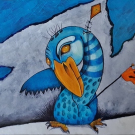 Vicki Myers: 'go fly a kite', 2019 Other Painting, Animals. Artist Description: whimsical bird series, acrylic painting and drawing on wood...