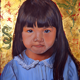 Thu Nguyen: 'determination', 2019 Oil Painting, Children. Artist Description: This is an original oil and gold leaf on panel painting, image size 16 x 20 inches, framed.If you love portrait paintings for your art collection, this one is for youThis painting is part of Amelie- An SeriesAmelie- An was born in Can Tho, South ...