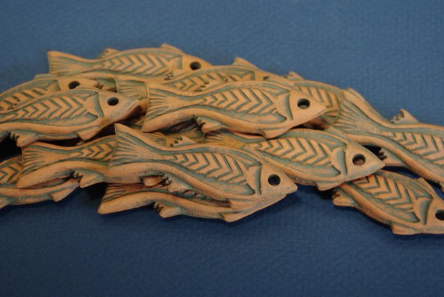 Artist Andrew Tarrant. 'Roman Style Fish Pendants' Artwork Image, Created in 2009, Original Ceramics Wheel. #art #artist