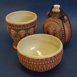 Andrew Tarrant Artwork Samian ware pilgrim flask, bowl and beaker, 2009 Other Ceramics, Christian