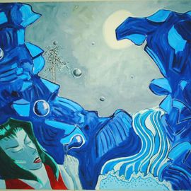 Tim Tero: 'midnight waterfall', 2002 Oil Painting, Abstract Figurative. Artist Description:  another one of my paintings with a bit of japanese influence. with some erotic overtones.  ...