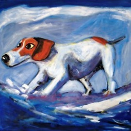 Surfing Dog By Jo Tuck
