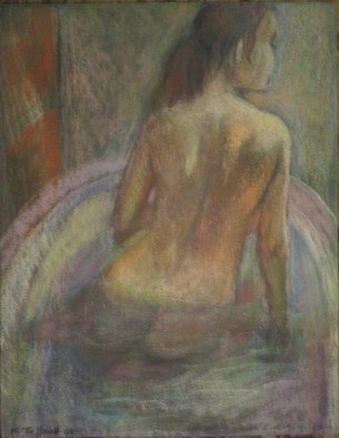 Malcolm Tuffnell: 'evening bath', 2008 Pastel, Nudes. a beauty emerges from her bath...