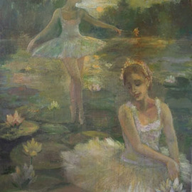 Malcolm Tuffnell: 'moonlight swans and lilies', 2012 Oil Painting, Dance. Artist Description: this major work was inspired by Swan Lake ballet , danced by the Marinsky Theater Ballet in 2012...