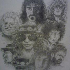 Jonathan Russell: 'The great ones', 2012 Pencil Drawing, Music. Artist Description:  most of my most inspirational guitarists         ...